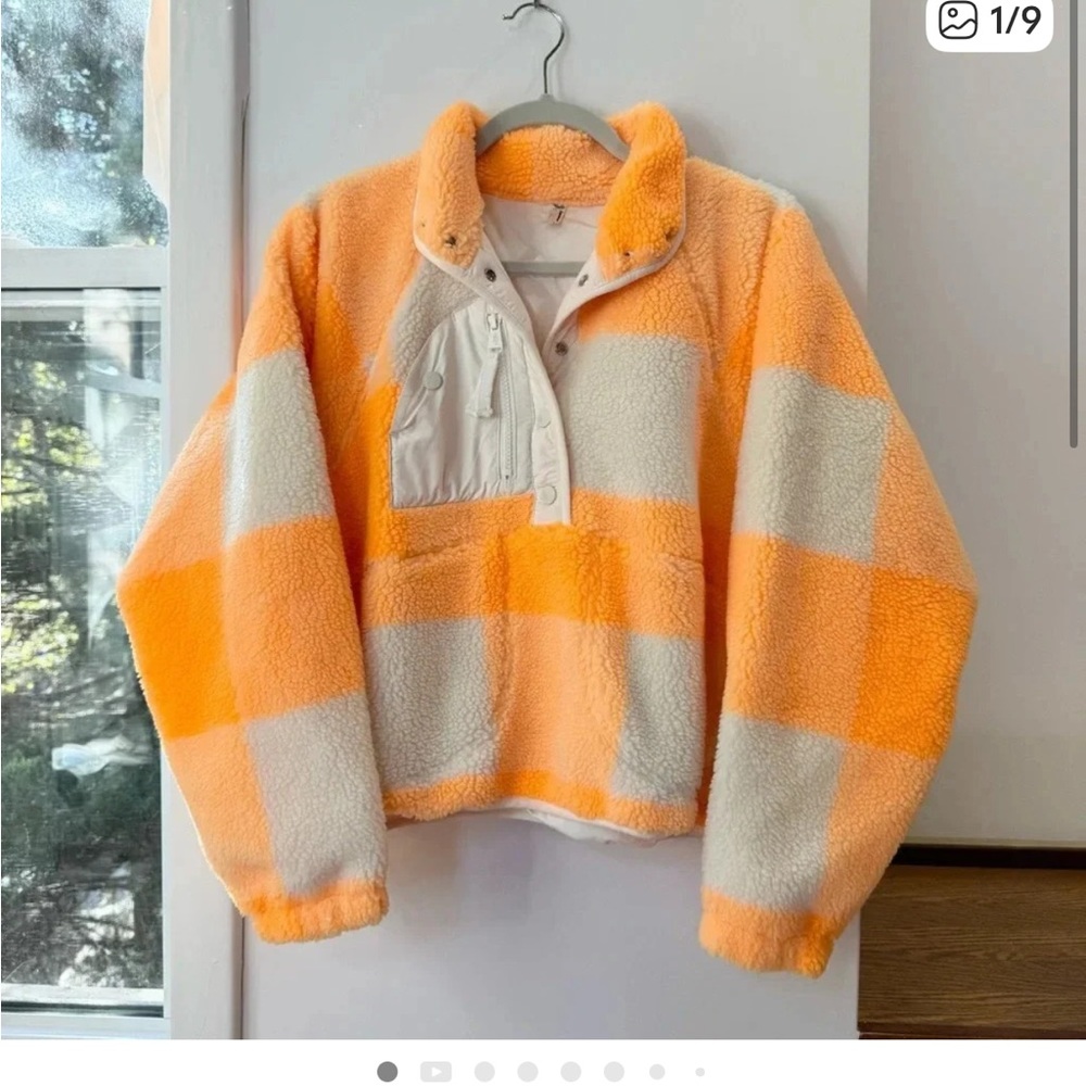 New Free People Movement Hit The Slopes Fleece Pullover Jacket Printed Gingham